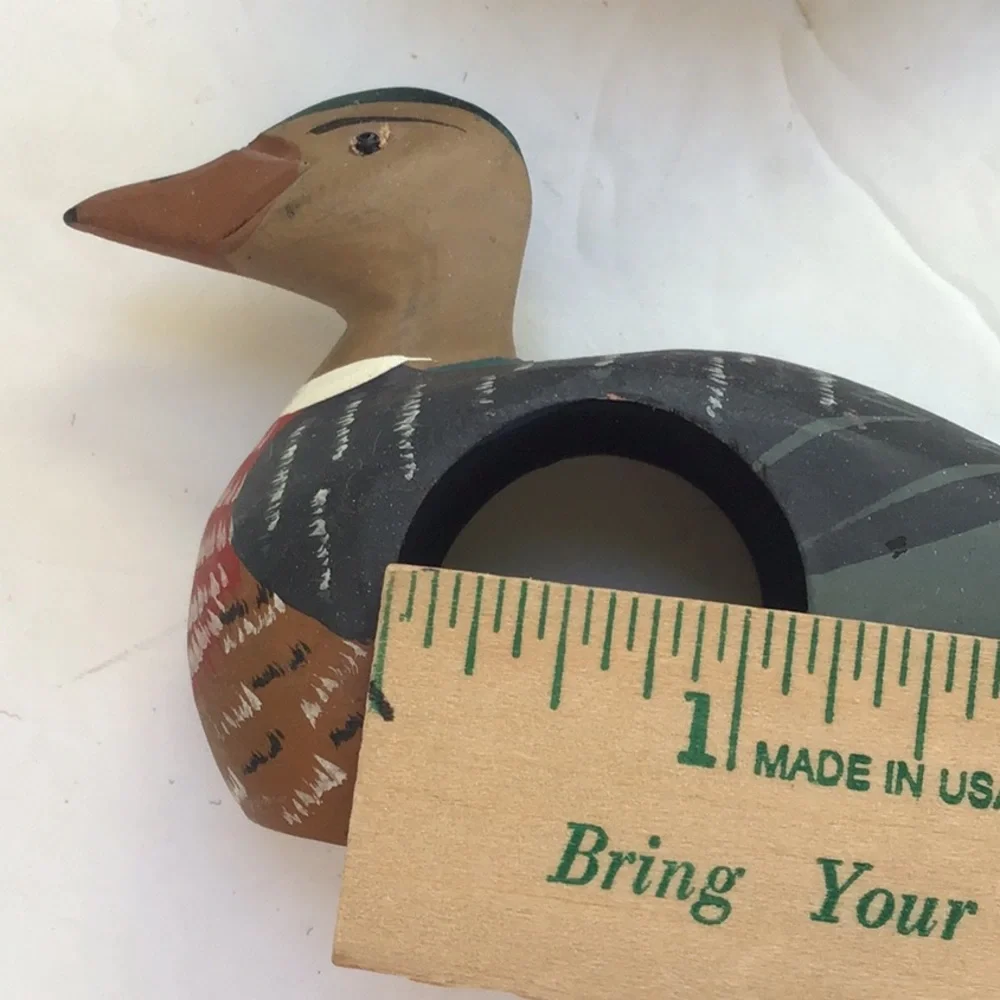 Hand Painted Rustic Primitive Wood Duck Napkin Rings‎ 4 pieces